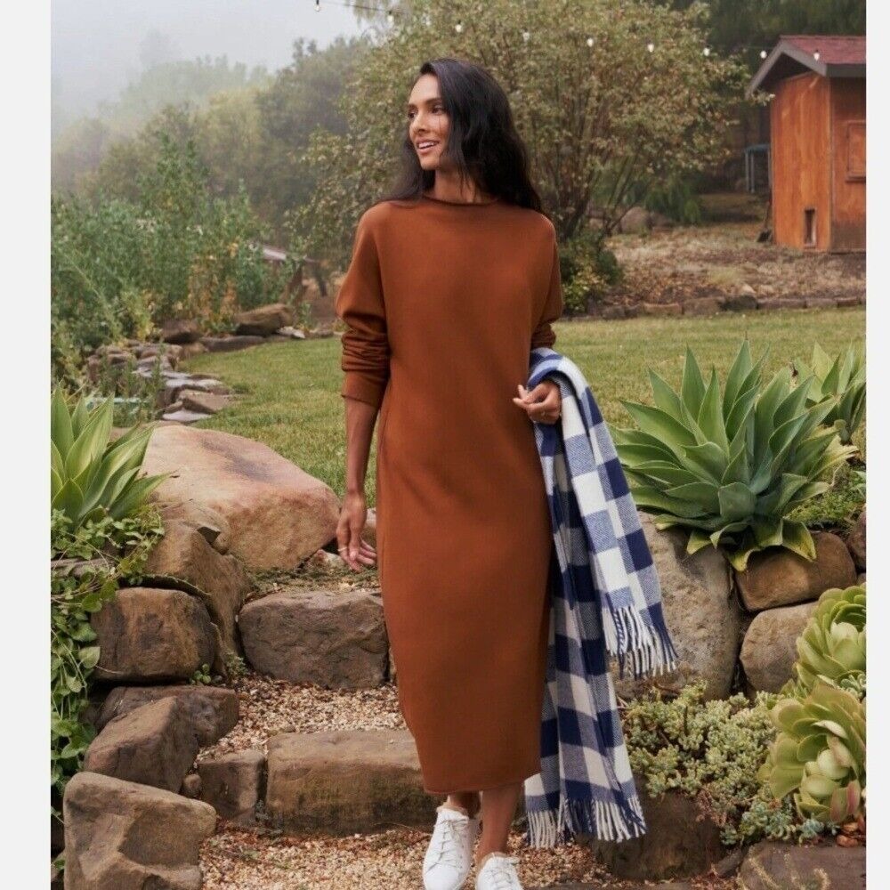 Frank & Eileen Small Cinnamon Brown Triple Fleece Isabelle Funnel Neck Dress